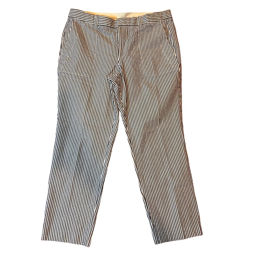 J.CREW Women's Seersucker Trouser Pants 12 Black White 100% Cotton Preppy Summer